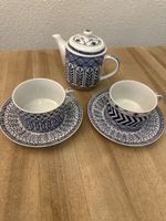Tee Kaffee Set mit 2 Tassen blau weiss