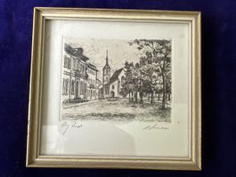 Gerahmte Radierung, Original Handabzug, schöne Herbstszene