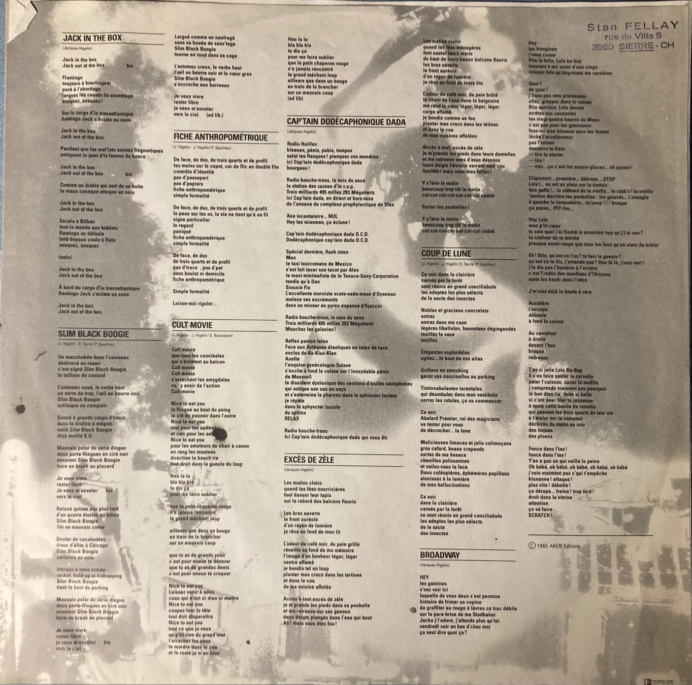 Dischi in vinile: JACQUES HIGELIN - AÏ – Usato da Poliez-Pittet venduto da Newtown-Records 3