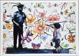 Death NYC Ltd Ed Pop Art Druck " Floral Banksy Painting Boy