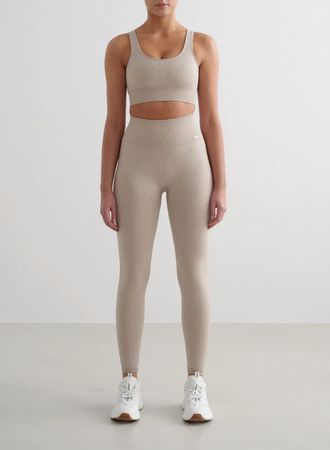 aim'n Set, Beige Ribbed Seamless Tights & Bra, XS/S