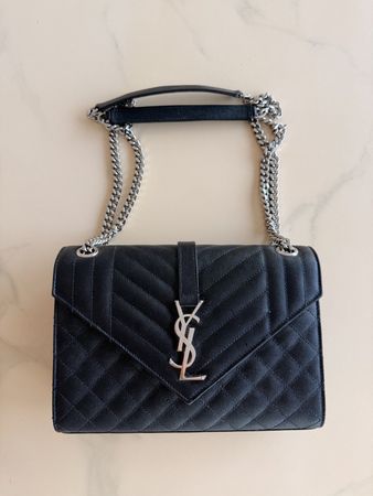 Sac Saint Laurent Envelope Medium noir, chaine argentee