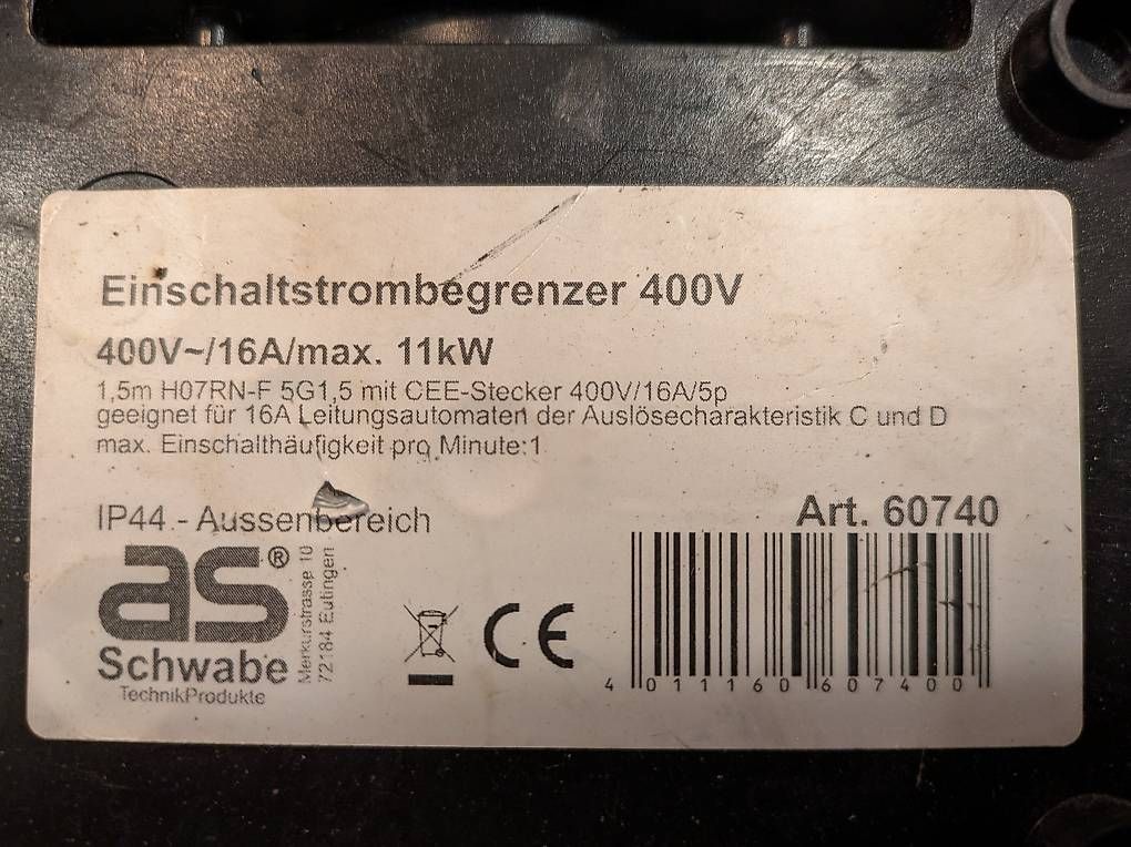 Alimentazione elettrica: Einschaltstrombegrenzer CEE 16 / 5 400V – Usato da Ostermundigen venduto da Minipalm 2
