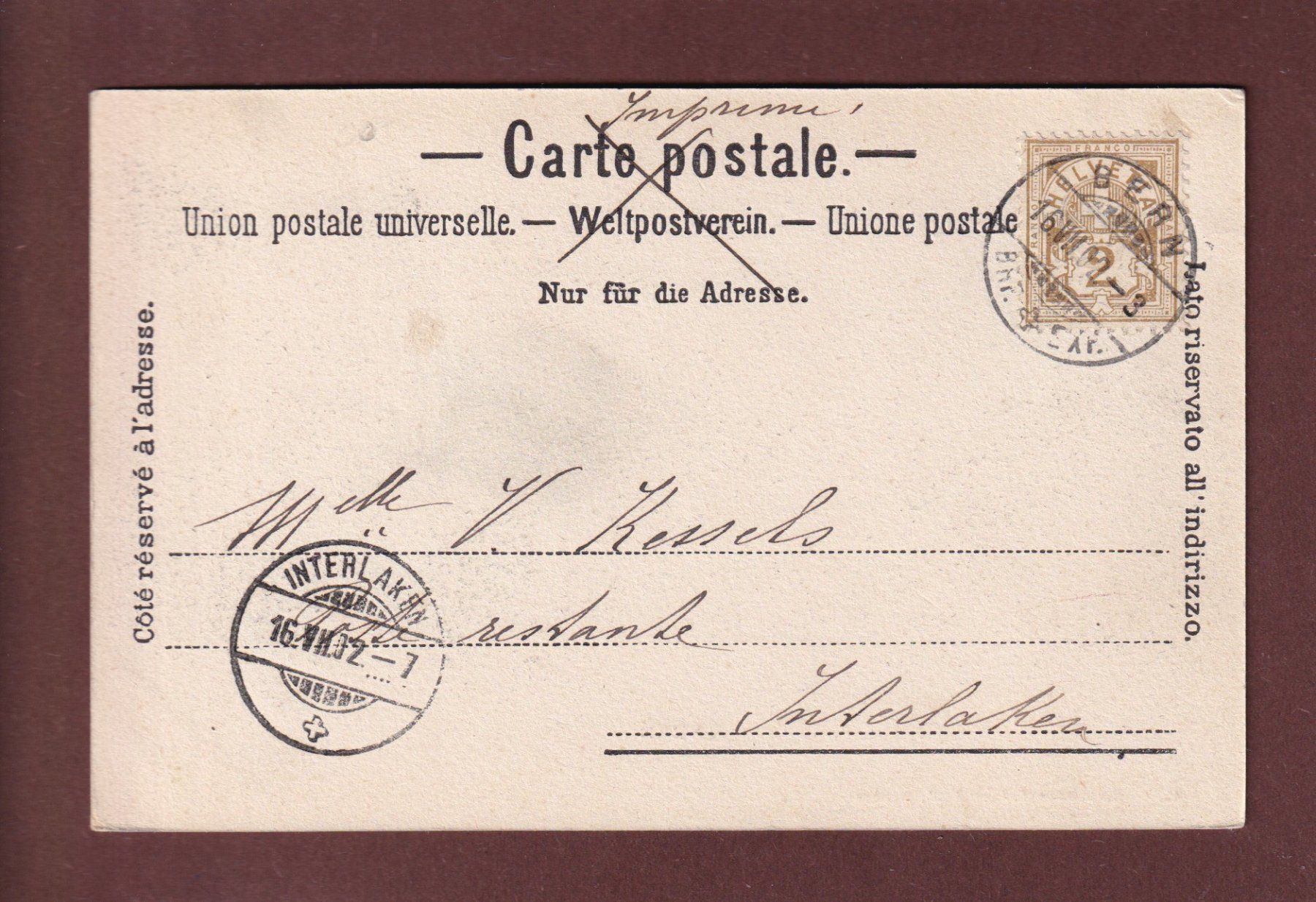 Cartoline postali: BERN - 1902 Charnaux Frères – Usato da Pully venduto da nicecards 1