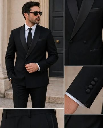 Completo Smoking Uomo Doppio Petto Nero Taglia 50 Ottime ...