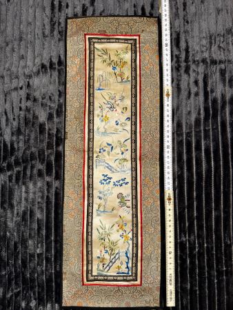 Broderie murale ancienne oiseaux et fleurs asiatique soie