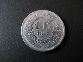 Silber Münze  Schweiz  1  Fr.  1877
