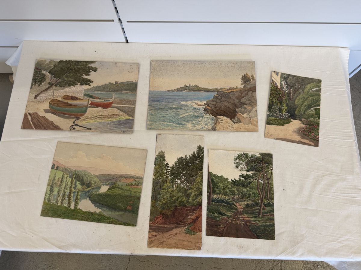 Tableaux: Ensemble 5 aquarelles et 2 esquisses bateaux E. Eynard 1911  – D'occasion à montreux par Always-Good