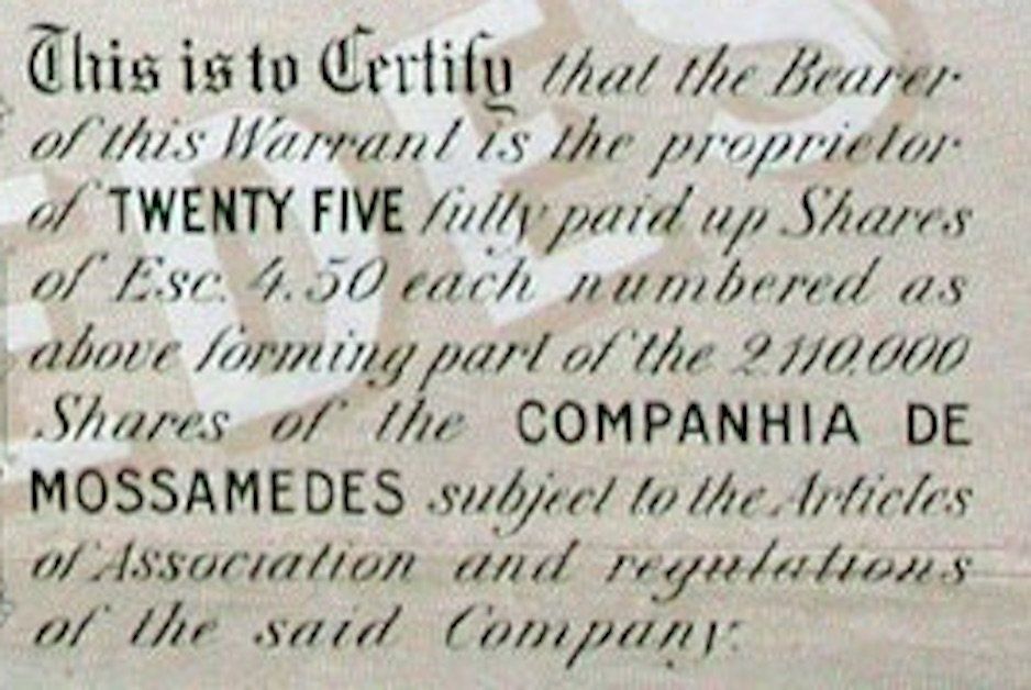 Documenti: Companhia do Mossamedes SA - 1927 – Usato da Solothurn venduto da Sgasche 1