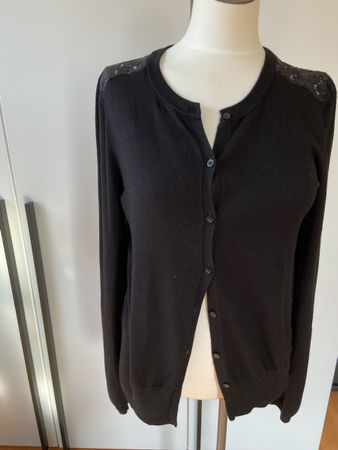 Kookai Strickjacke, Grösse 3, Schwarz mit Spitze, Top!