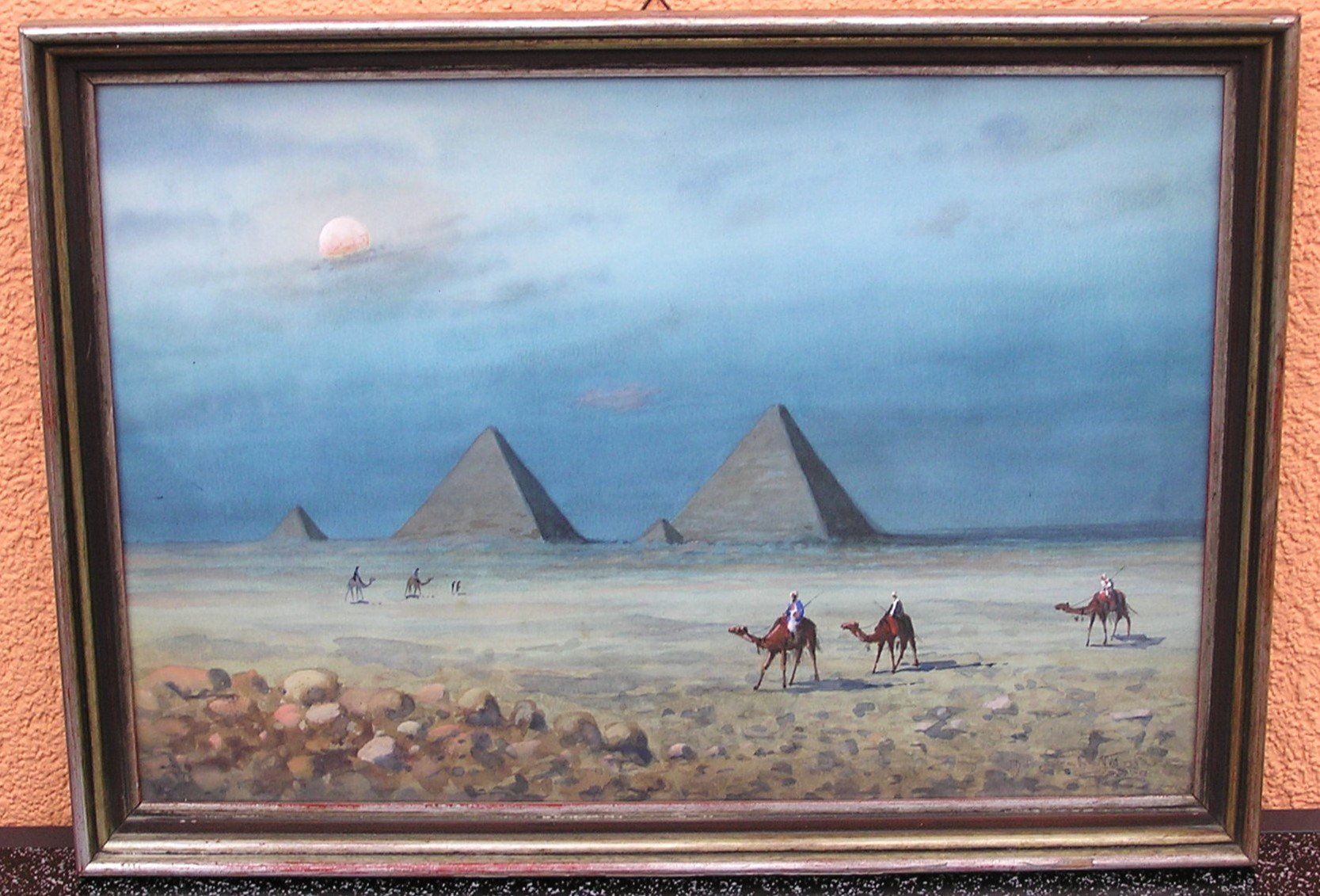 Dipinti: ORIENTALIST E. MARCHETTINI AQUARELL PYRAMIDEN KAMELREITER – Usato da Grenchen venduto da Antique-hunter 9