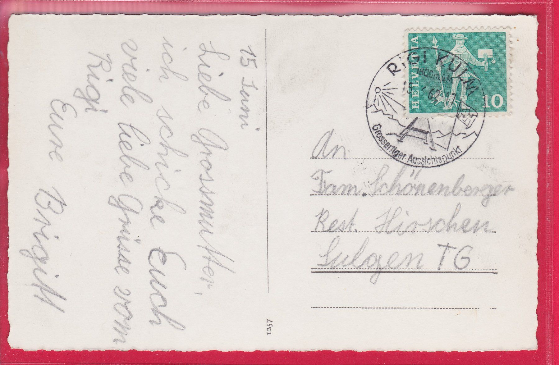 Cartoline postali: HOTEL RIGI-KULM 1800m, 15.6.1962 – Usato da Oberrieden venduto da Gebirgsstelze 1