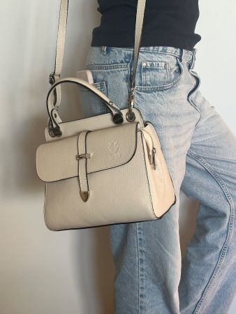 Edle italienische Leder-Handtasche in Creme