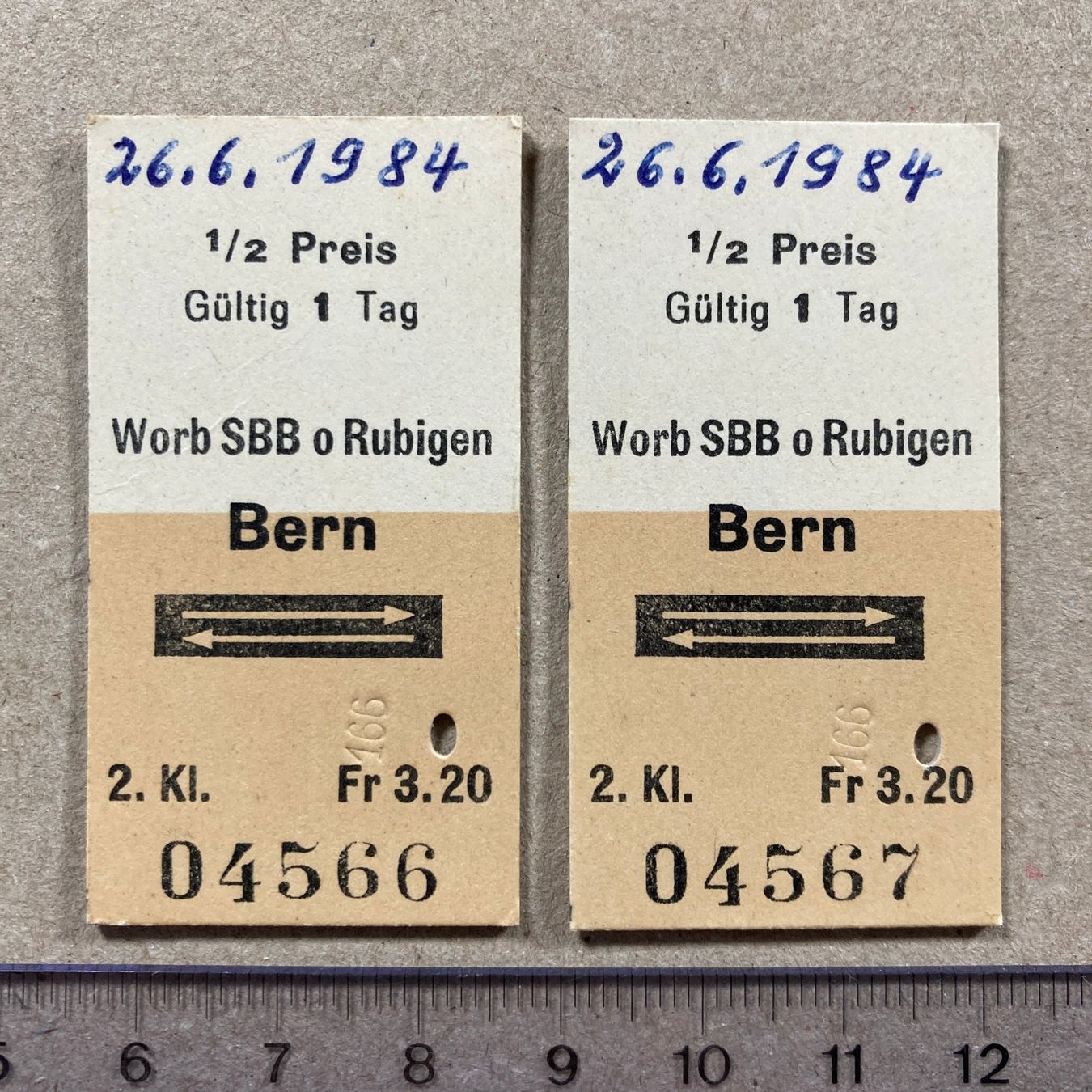 Biglietti: Worb SBB / Rubigen - Bern, 2 alte Bahn Billette, SBB – Usato da Lenzburg venduto da fh1