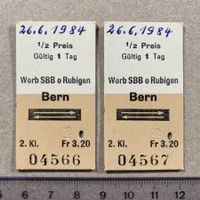 Worb SBB / Rubigen - Bern, 2 alte Bahn Billette, SBB