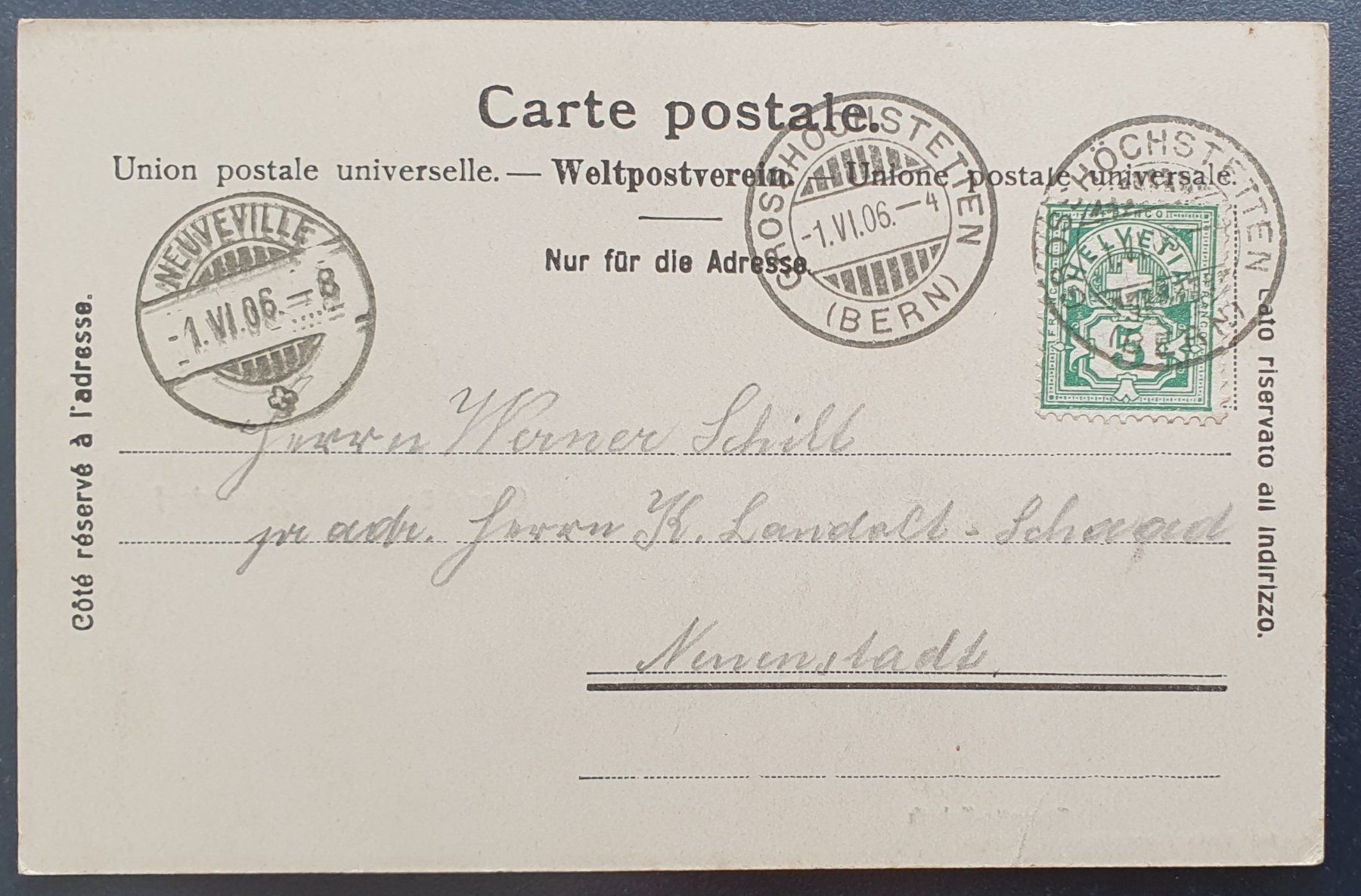 Cartoline postali: Grosshöchstetten - Hinterdorf 1906 – Usato da Kreuzlingen venduto da Rschweiz1 1