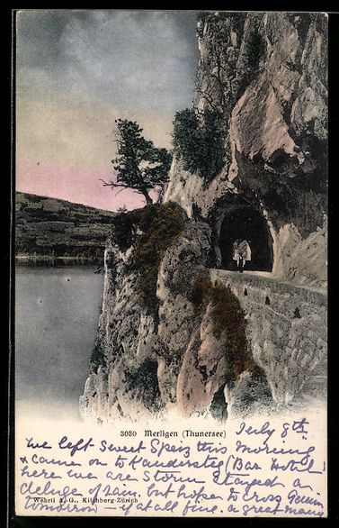Cartoline postali: Merligen /Thunersee, Panorama mit Tunnel – Usato da Berlin venduto da bartko-reher