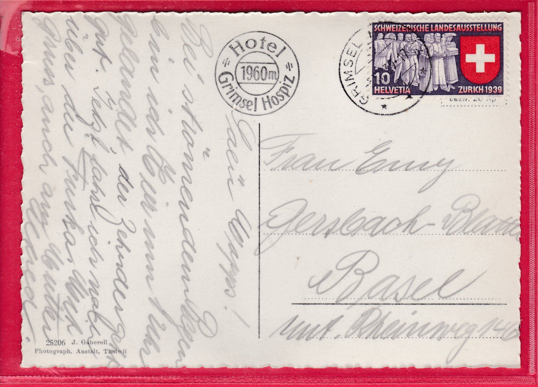 Cartoline postali: GRIMSEL HOSPIZ MIT STAUMAUER, 5.7.1939 – Usato da Oberrieden venduto da Gebirgsstelze 1