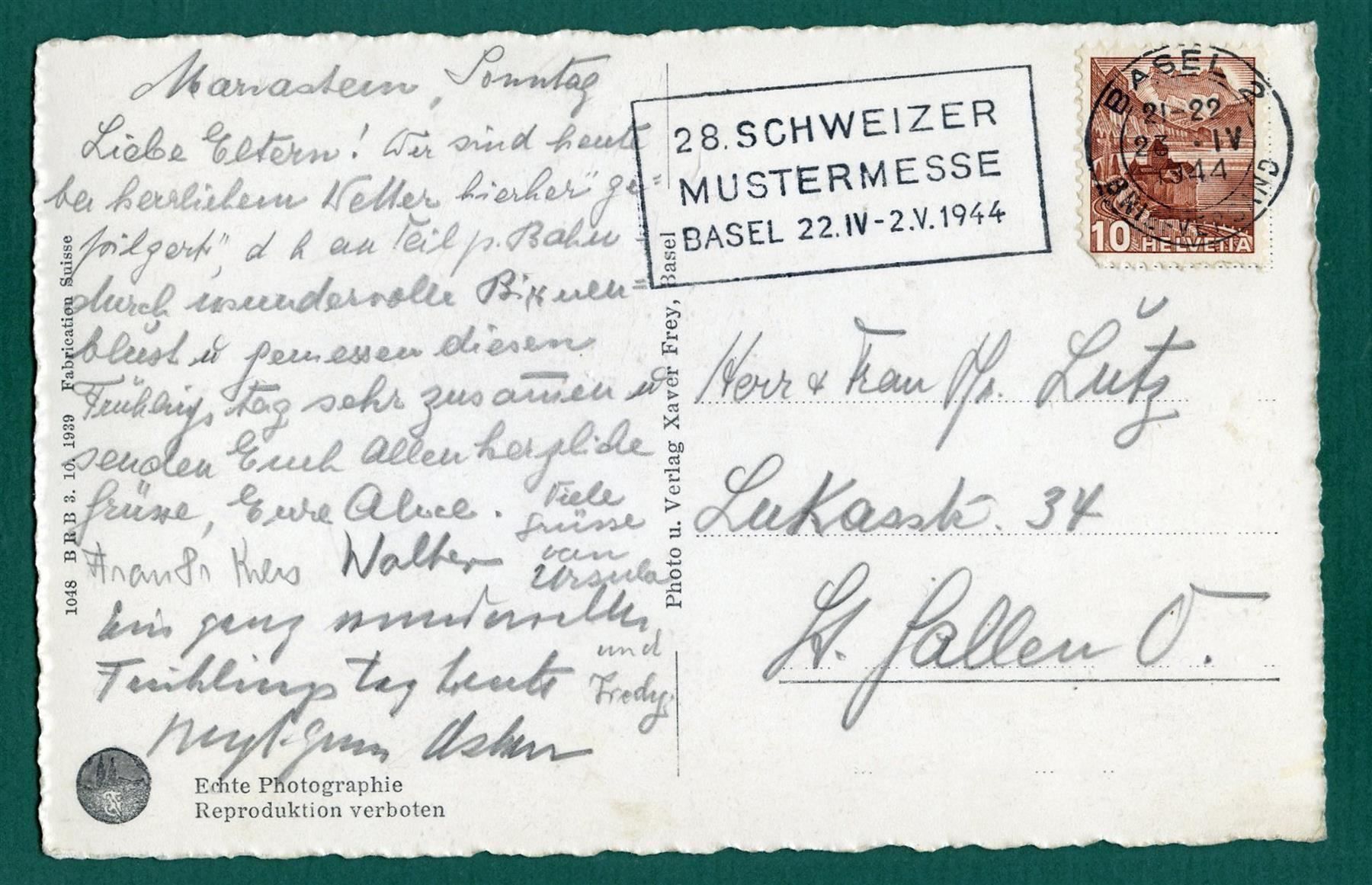 Cartoline postali: Basilika Mariastein, 1944, gelaufen – Usato da Sargans venduto da Hausi1951 1