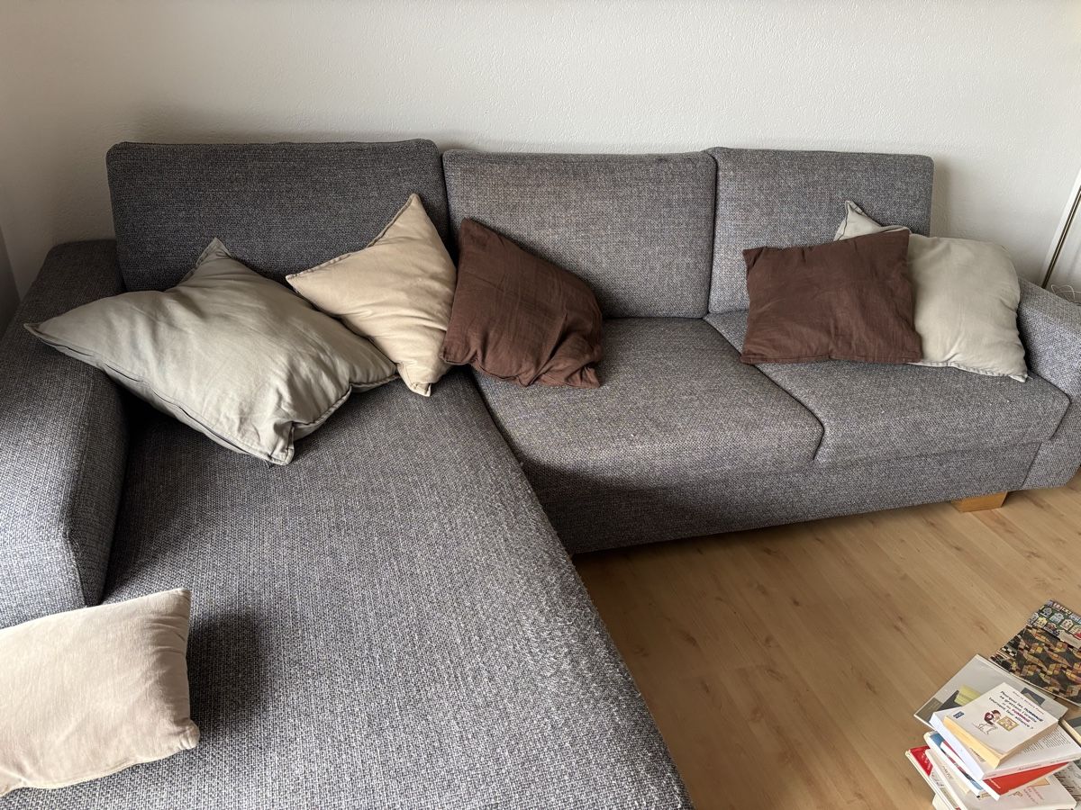 Divani: Canapé d'angle gris avec coffre de rangement intégré – Usato da Gampelen venduto da b50_fvv7