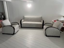 Salon club art deco en ébène de Macassar 