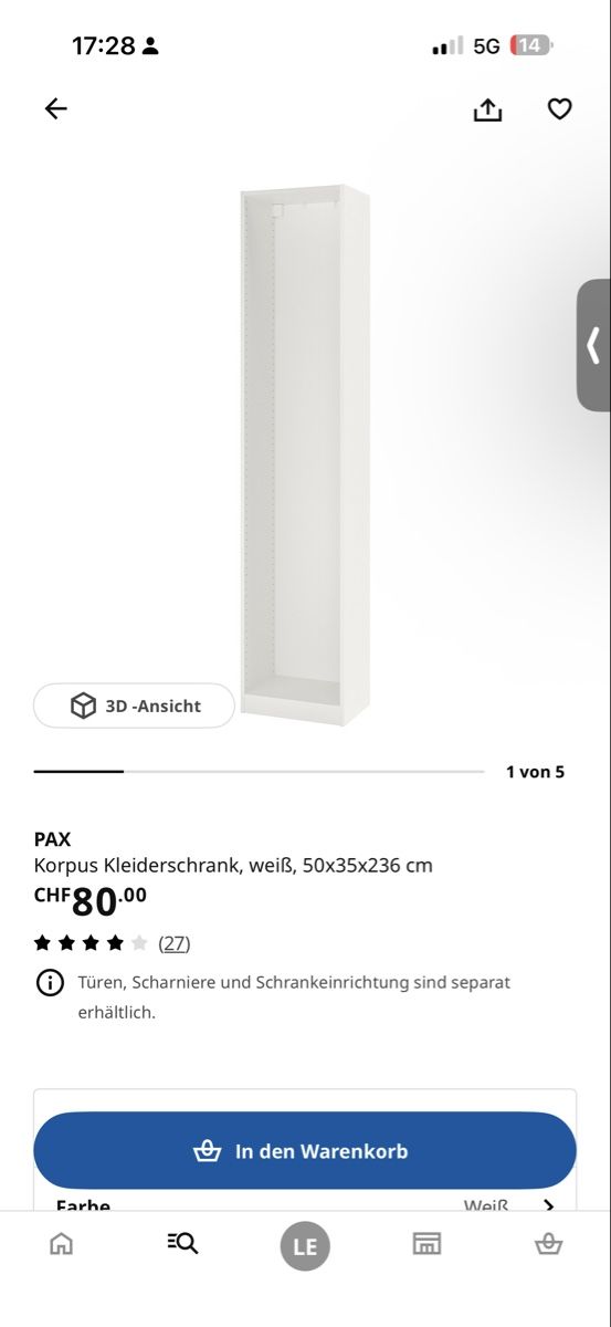 Armoires: PAX Korpus 50x35x236 weiss inkl. fünf Elemente – D'occasion à Ostermundigen par nic_s9d9 5