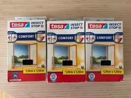 3x tesa Insect Stop COMFORT Fliegengitter – 1.30m × 1.50m