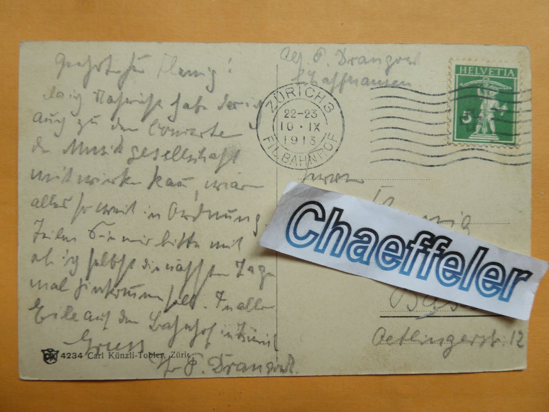 Cartes postales: 1913  Zürich, Brandung – D'occasion à Zürich par Chaeffeler 1