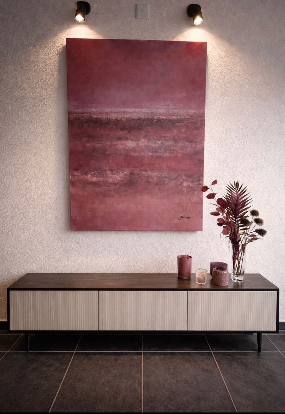 Tele & Cornici: Tableau  abstrait rose et bordeaux 125x95 – Usato da Biel/Bienne venduto da Betty74
