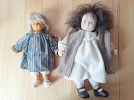 2 Stück antike Stoffpuppen (Holz) Handarbeit, Vintage Look