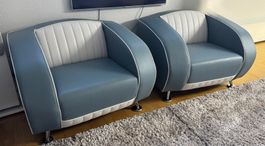2 Bel-Air Retro-Sessel im Stil der 50er-Jahre blau-weiss