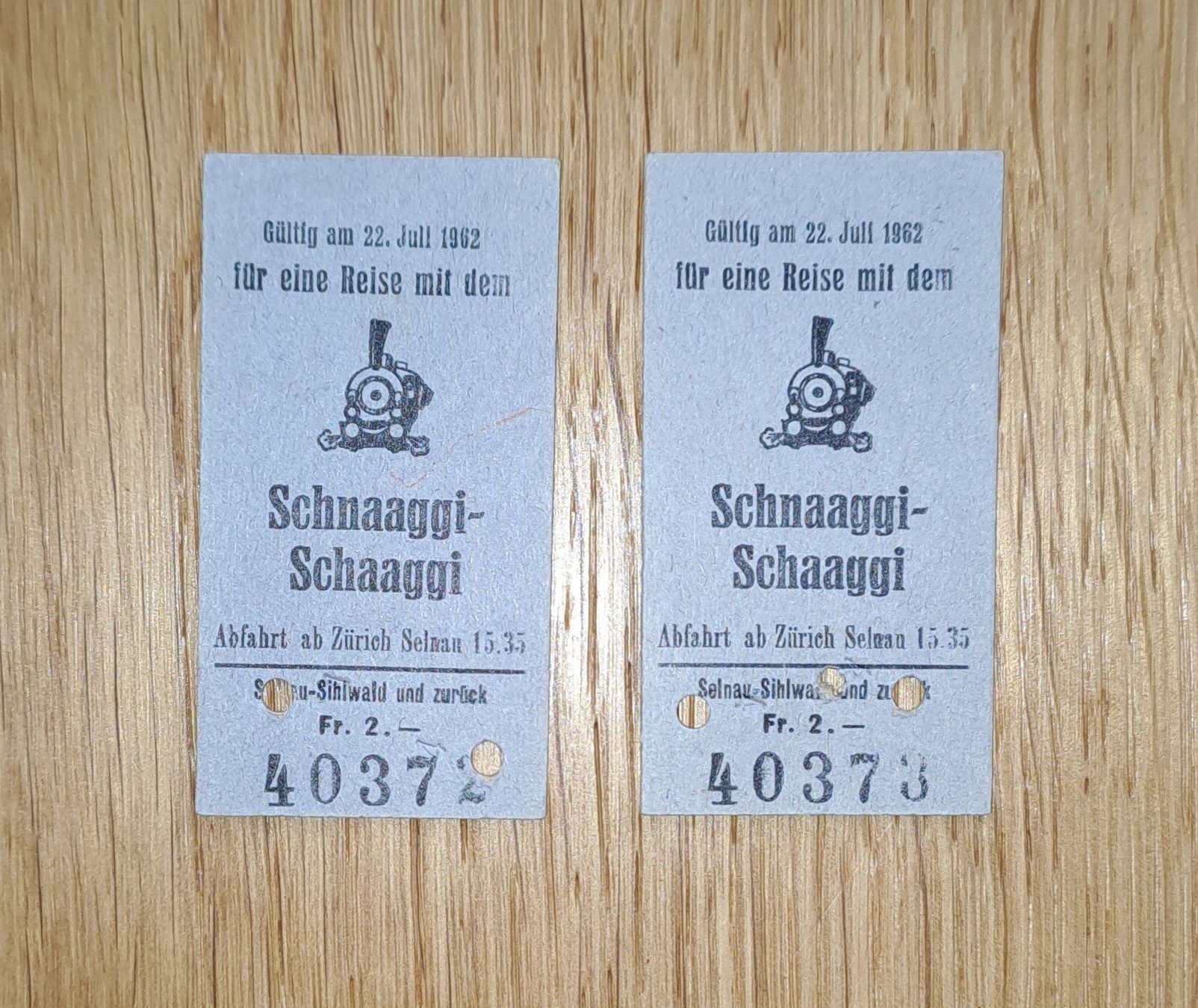 Biglietti: Schnaggi-Schaaggi - Billette aus Karton 22.07.1962 – Usato da Bern venduto da ViktorTraveller