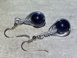 natürlicher blauer Sandstein - Ohrringe wire wrap handmade