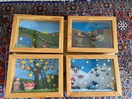 Die 4 Jahreszeiten in Bildern 29x22cm in Holzrahmen