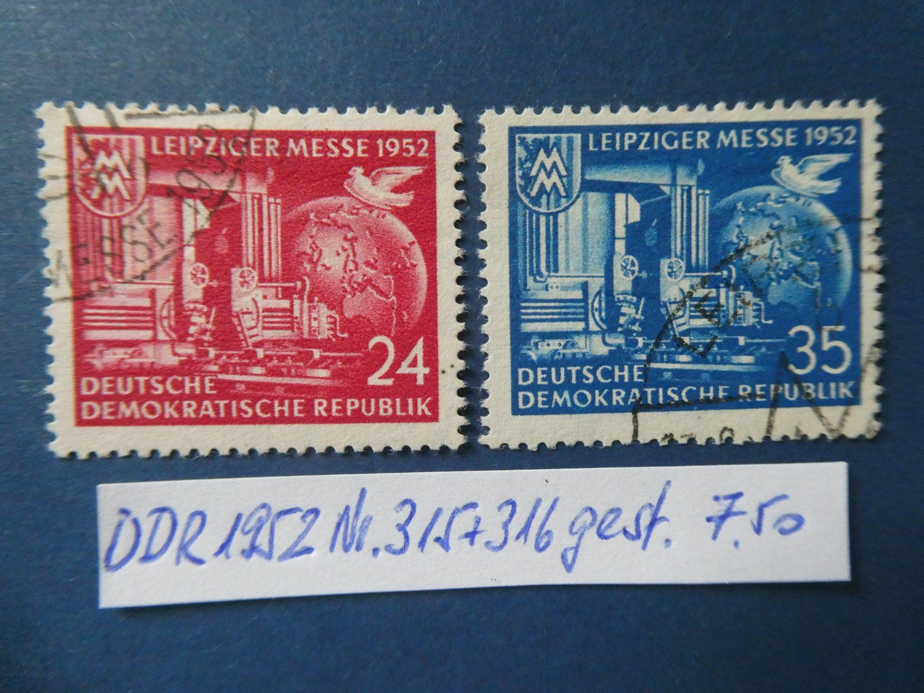 Alle Briefmarken: DDR 1952 Nr. 315+316 gestempelt – Gebraucht aus Lausen von Herbamare01