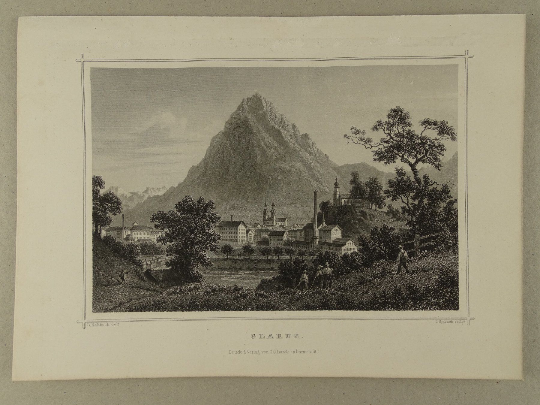 Incisioni: GLARUS, STAHLSTICH NACH ROHBOCK 1870 – Usato da Grüningen venduto da Kartensammler 1