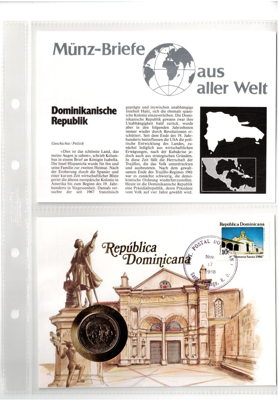 Alle Münzen: Dominikanische Republik_1988_Münzbrief mit Beschreibung – Gebraucht aus Hombrechtikon von Fraese01