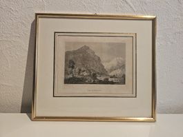 Stahlstich "Reusstal in der Schweiz" um 1870.