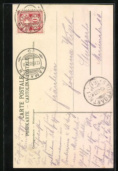 Cartoline postali: AK Samaden, Strassenpartie mit Uhrturm – Usato da Berlin venduto da bartko-reher 1