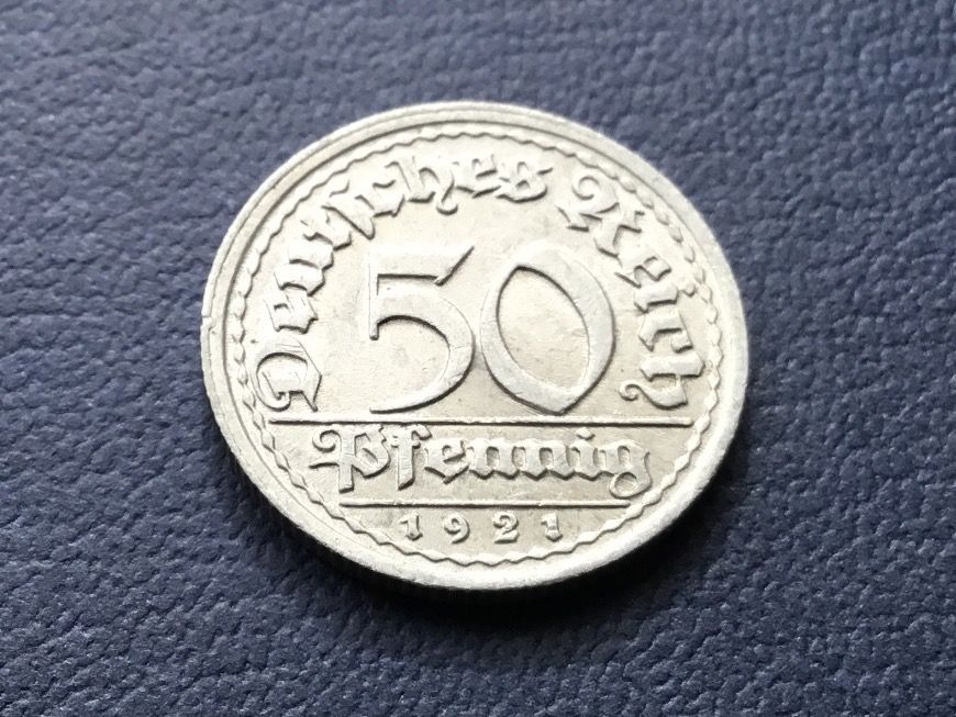 Alle Münzen: 50 Reichpfennig 1921 J. – Gebraucht aus St. Margrethen SG von alfapeugeot10