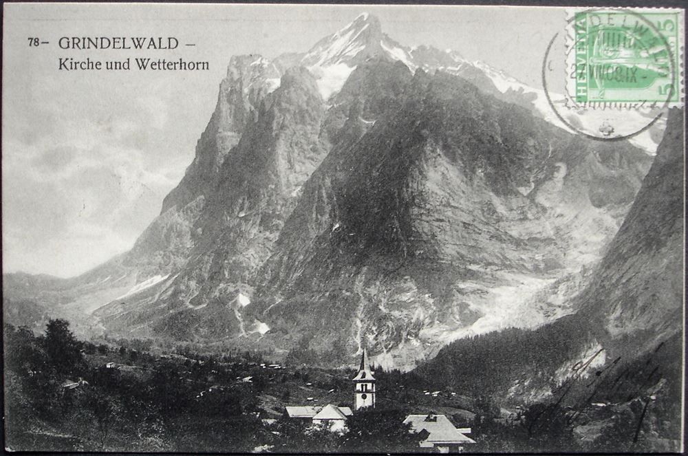 Ansichtskarten: GRINDELWALD Kirche und Wetterhorn – Gebraucht aus Jona von philajona