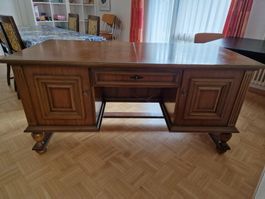 Antiker Schreibtisch aus Holz mit Schubladen, gebraucht