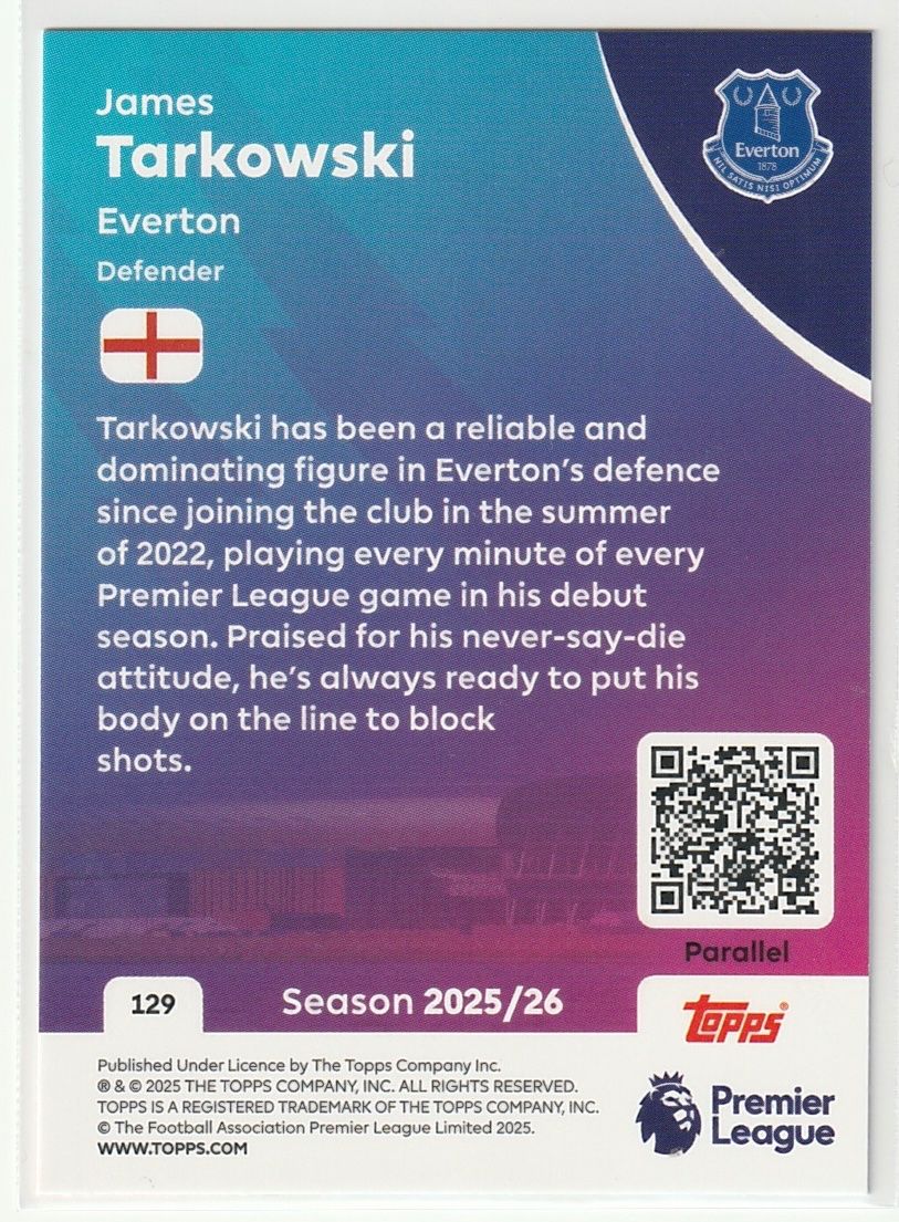 Topps Carte collezionabili: 2026 Topps Premier League James Tarkowski Base Blue Parallel – Nuovo (secondo la descrizione) da Biel/Bienne venduto da historian-198 1