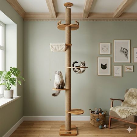 Teleskop Katzenbaum (127–304,8 cm) — Deckenspanner | Massiv