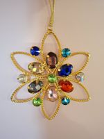 neu: Anhänger Glitzerblume Gold mit bunten Schmucksteinen
