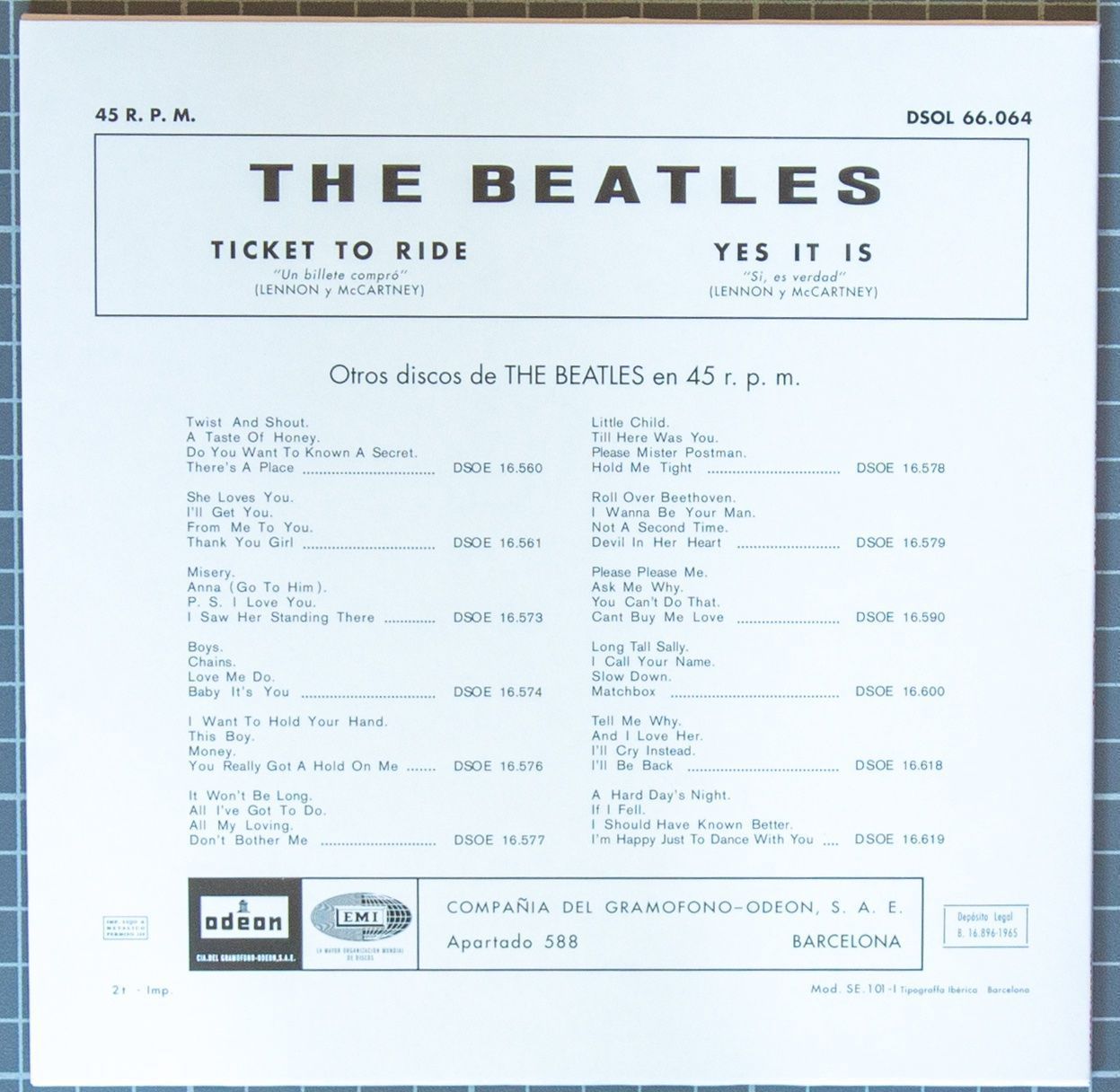 Schallplatten: 7" BEATLES ticket to ride – Neu (gemäss Beschreibung) aus Belp von Freeeme 1