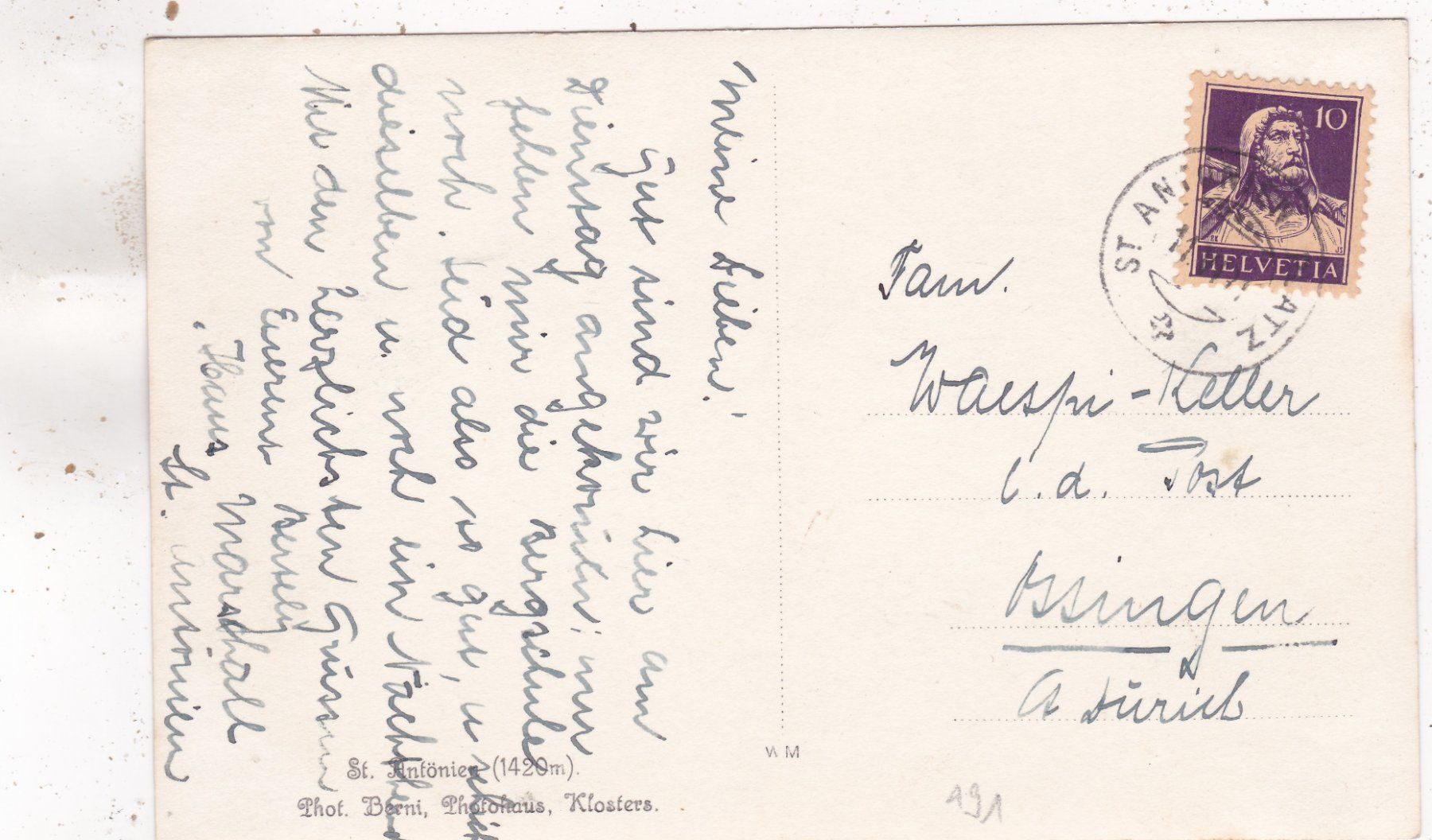 Cartes postales: St. Antönien 1931 – D'occasion à Herisau par Lisegrat2008 1