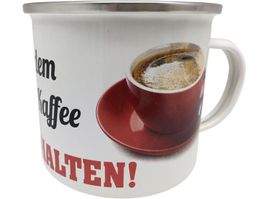 Emaille Tasse-VOR DEM ERSTEN KAFFEE KLAPPE HALTEN