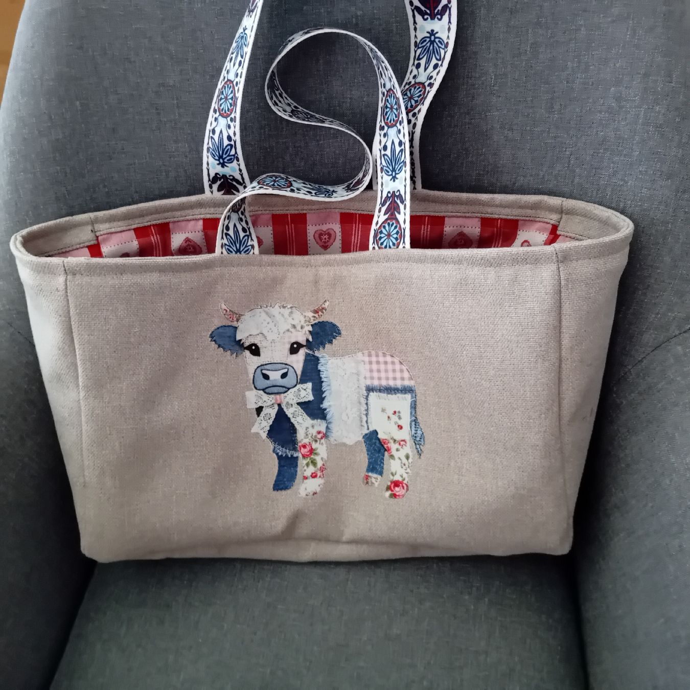 Taschen für Damen: Strick/Kurstasche mit Kuh-Applikation,neu – Neu (gemäss Beschreibung) aus Burgdorf von carodesign1