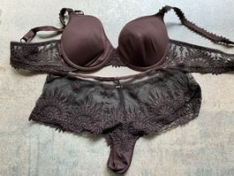 Dessous Set Chantelle BH Slip braun Spitze 38 80A neuwertig